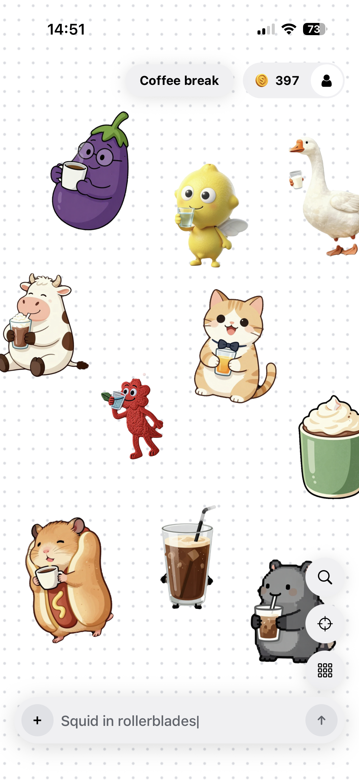 Stix sticker sheet with a collection of colorful AI-generated stickers